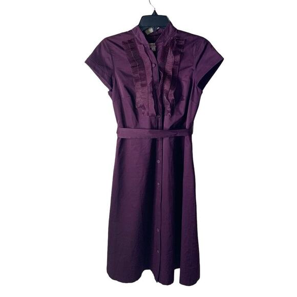 Vintage Merona Ruffled Midi Dress Women's Size 6 Cap Sleeves Button Down Belted - Picture 1 of 10